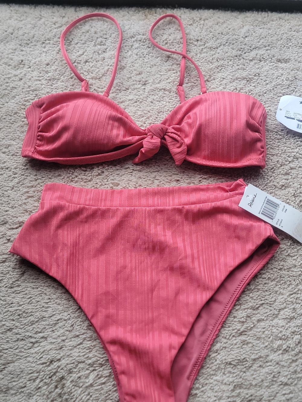Raisins Pink Knot-Front Ribbed Bikini Set